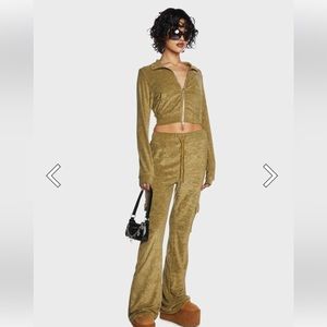 Pretty Garbage Olive Velour Track set